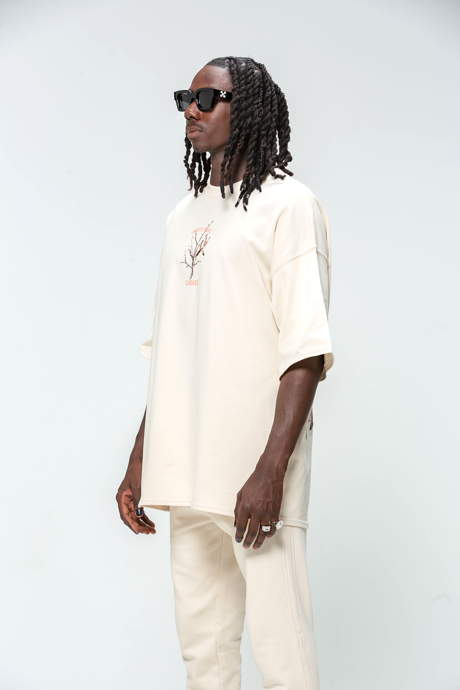 Oversized Beige 48 Carat Bird Logo T-shirt