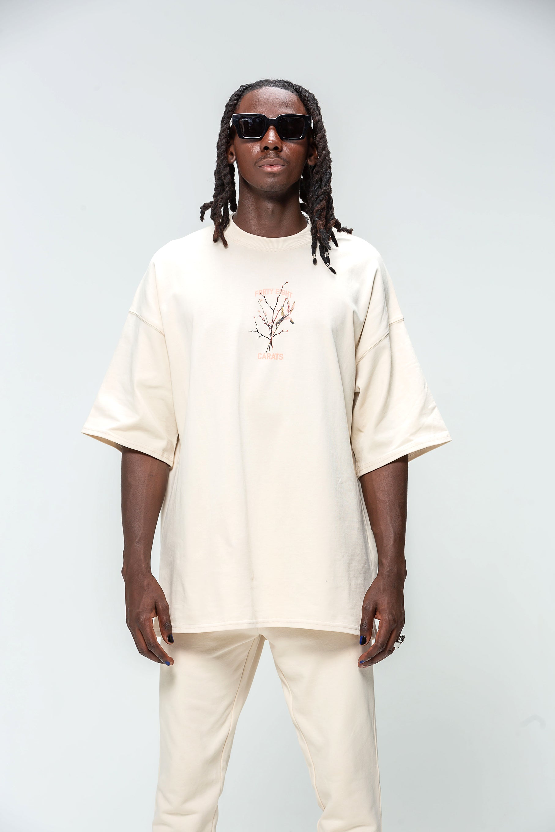 Oversized Beige 48 Carat Bird Logo T-shirt