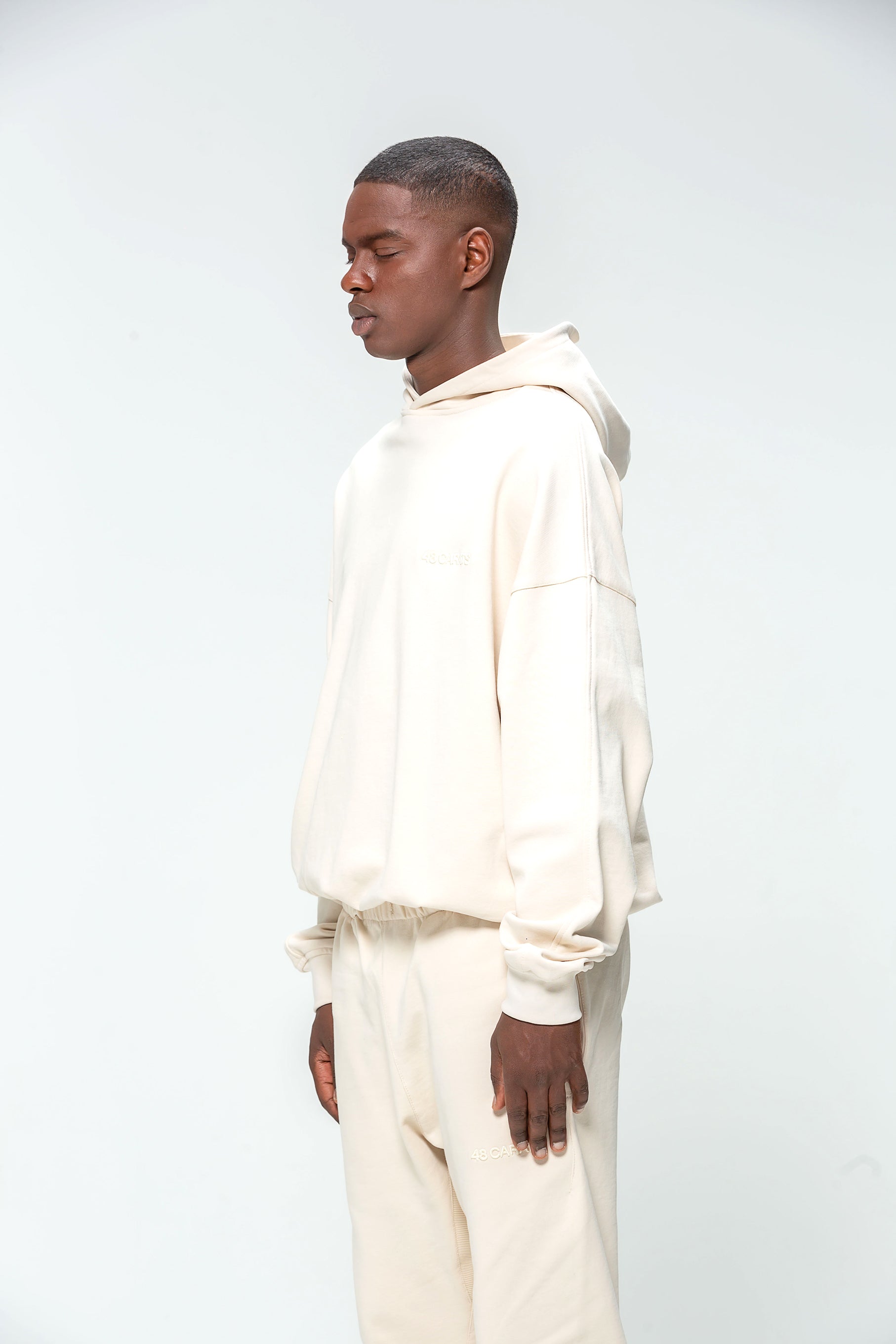 Sweat Capuche Beige Logo Brodé