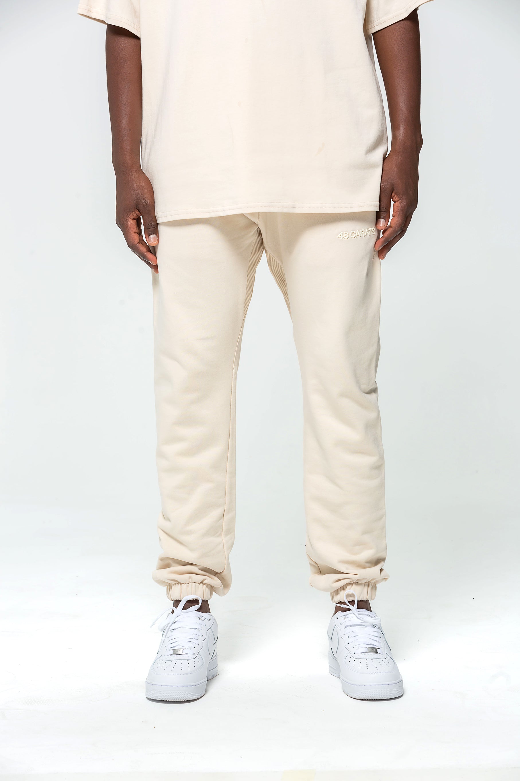 Cream Embroidered Logo Jogging Bottoms
