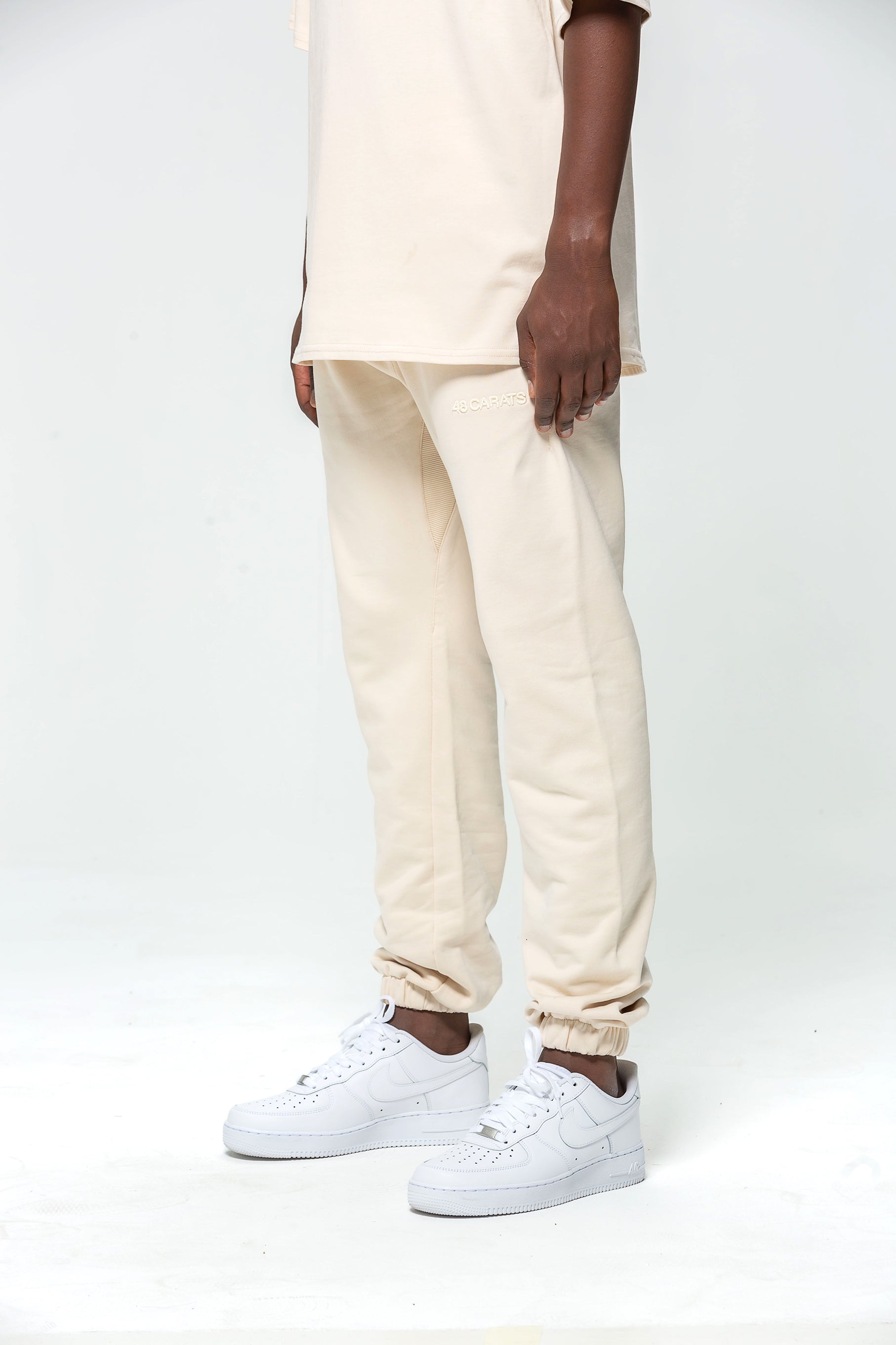 Cream Embroidered Logo Jogging Bottoms