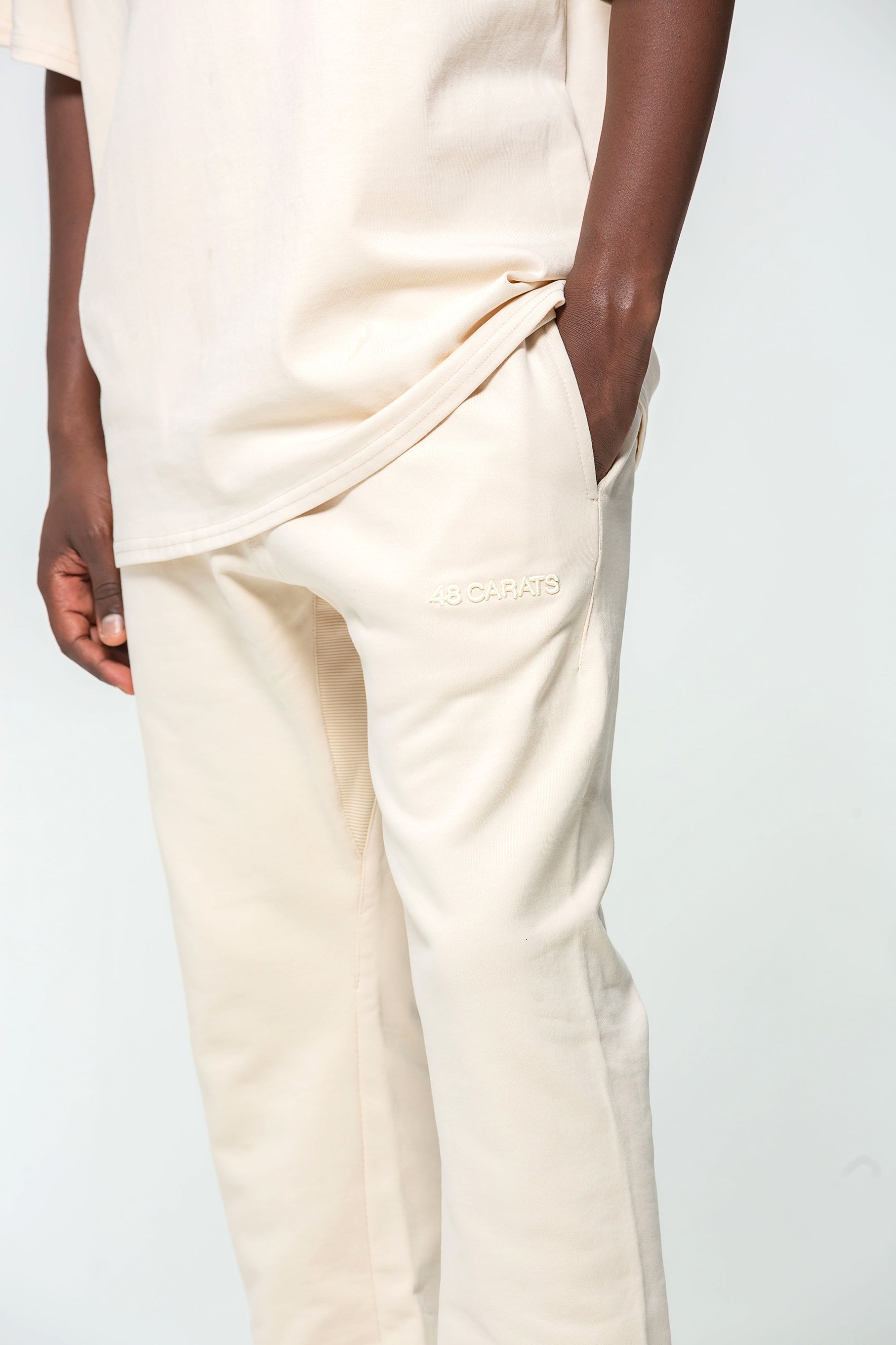 Cream Embroidered Logo Jogging Bottoms