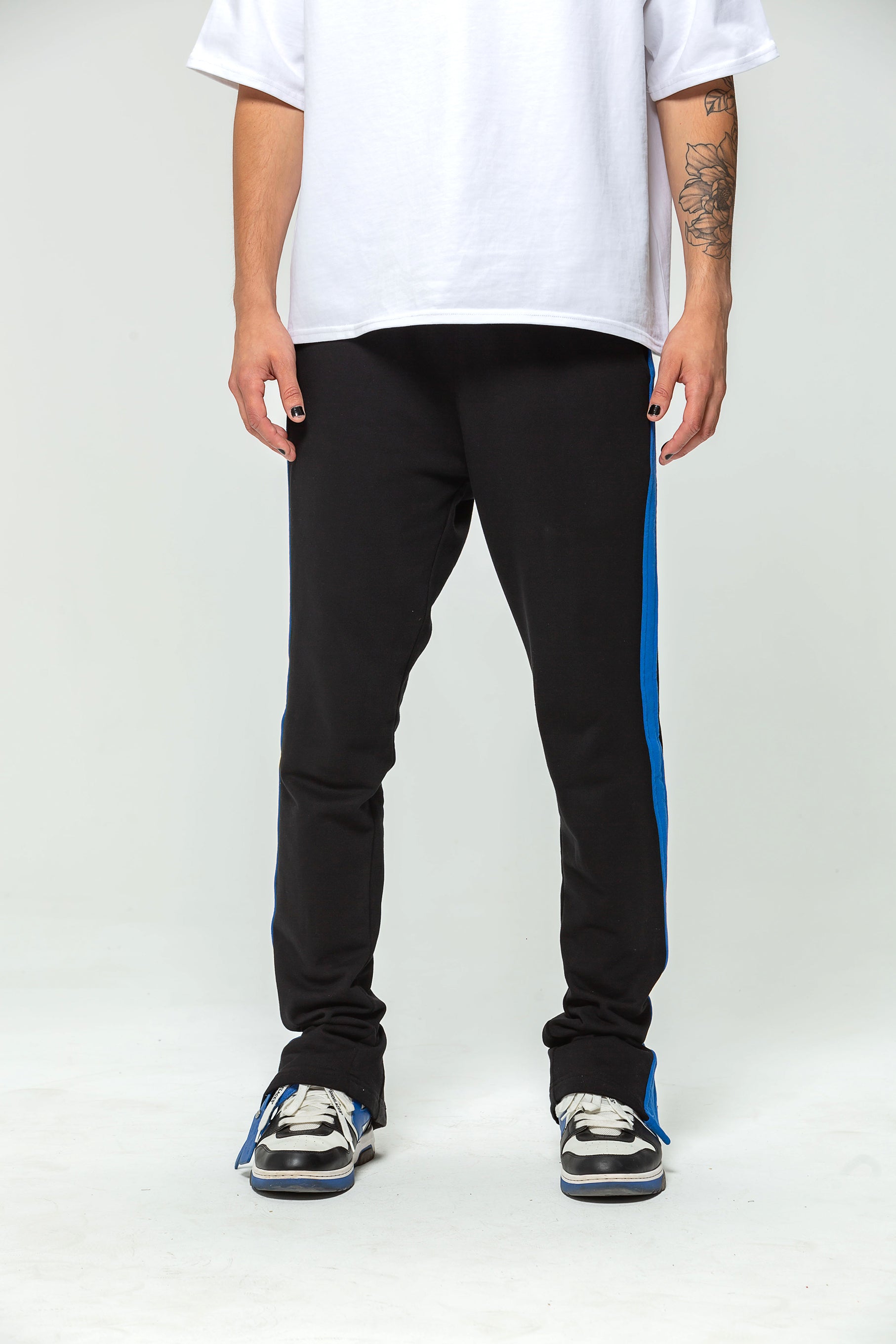 Black Slot Blue Stripe Jogging Bottoms