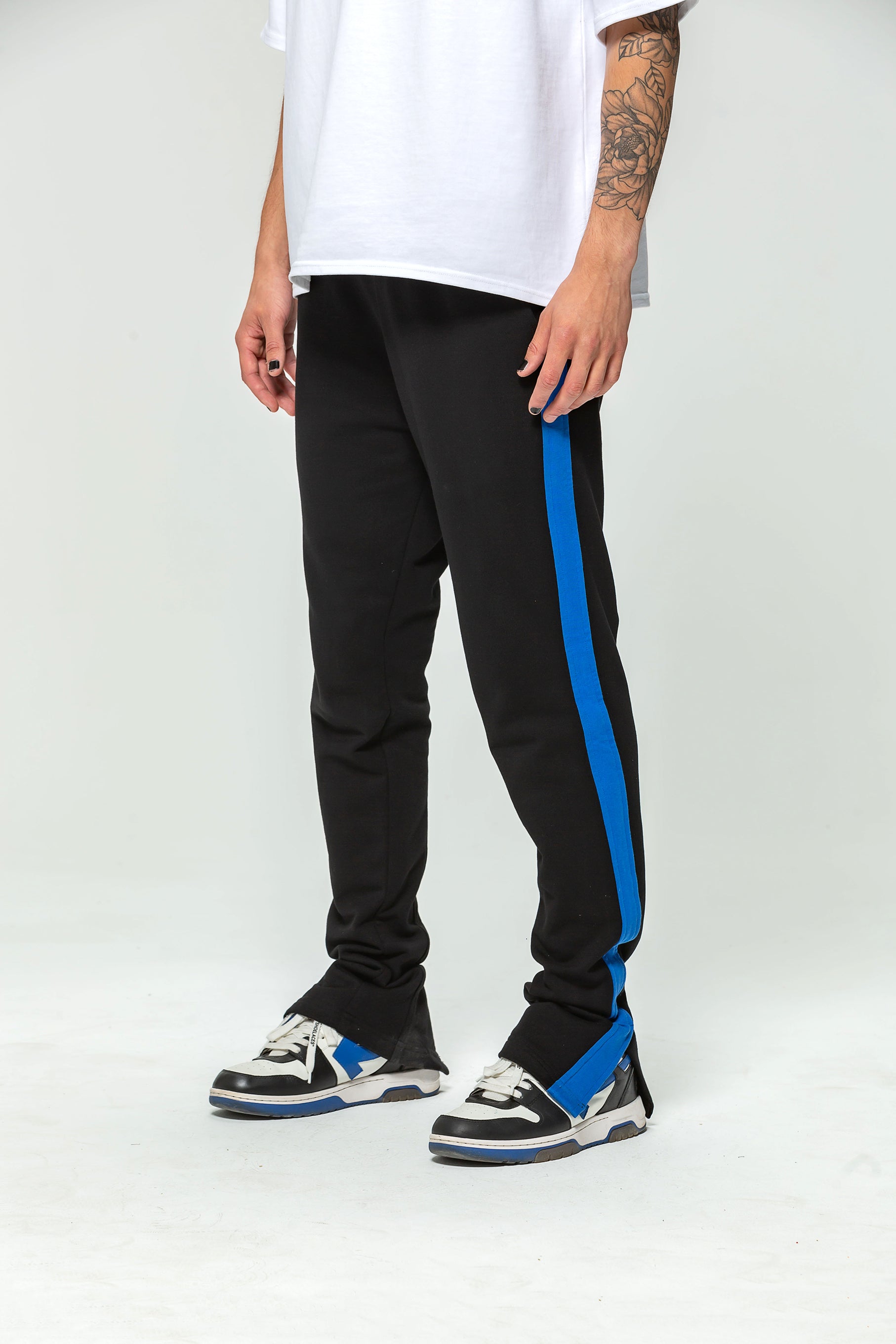 Black Slot Blue Stripe Jogging Bottoms