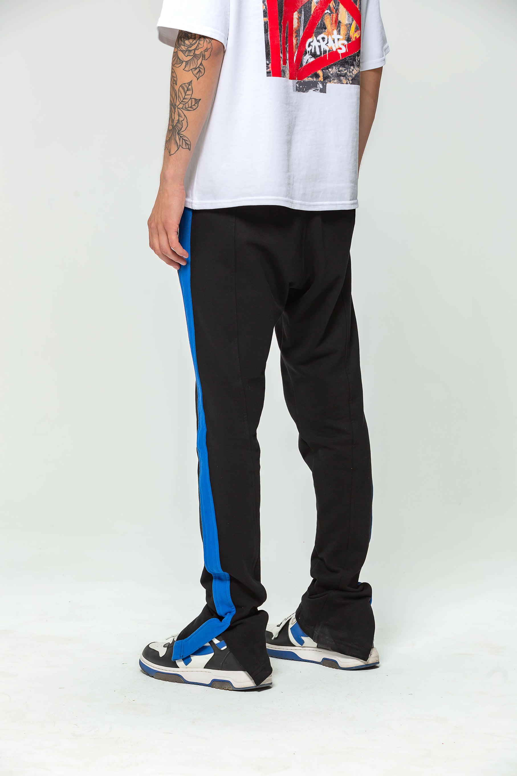 Black Slot Blue Stripe Jogging Bottoms