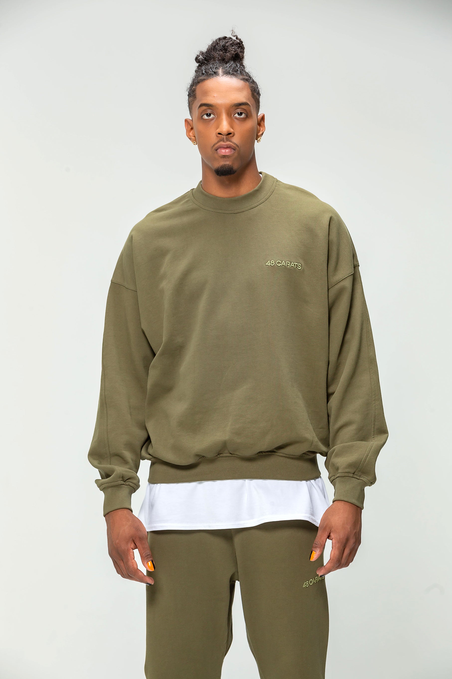 Sweat Col Khaki Logo Brodé