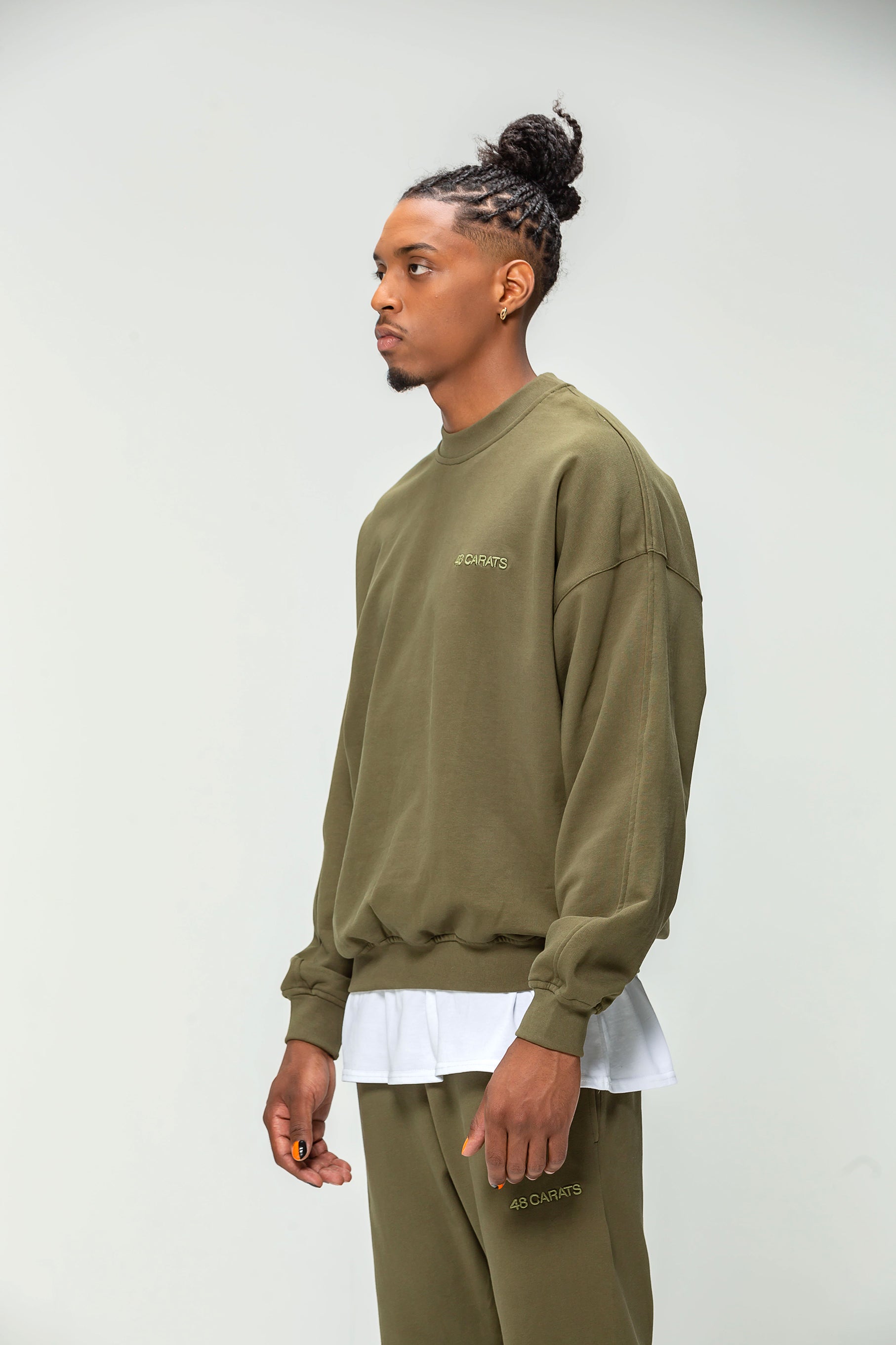 Sweat Col Khaki Logo Brodé