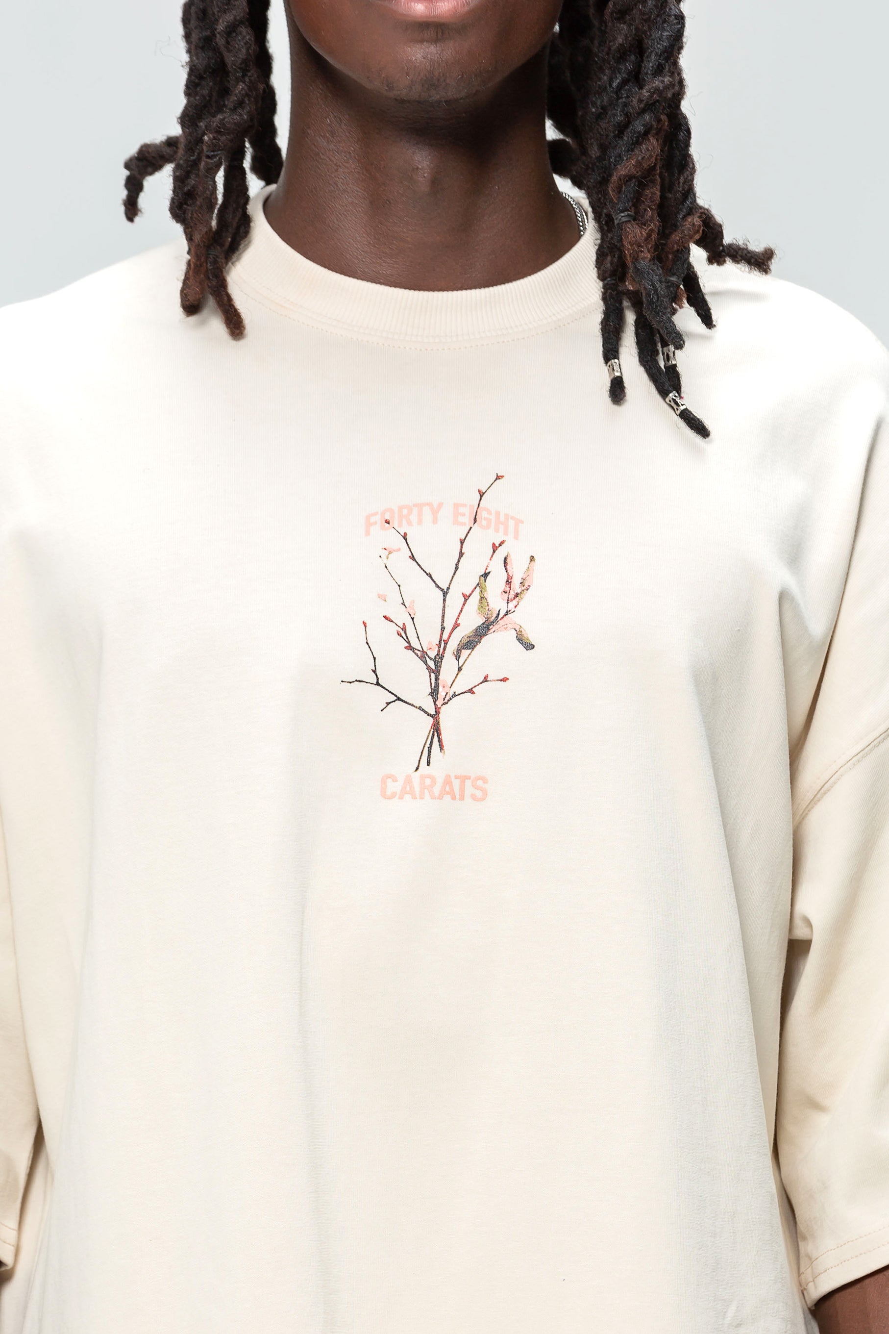 Oversized Beige 48 Carat Bird Logo T-shirt