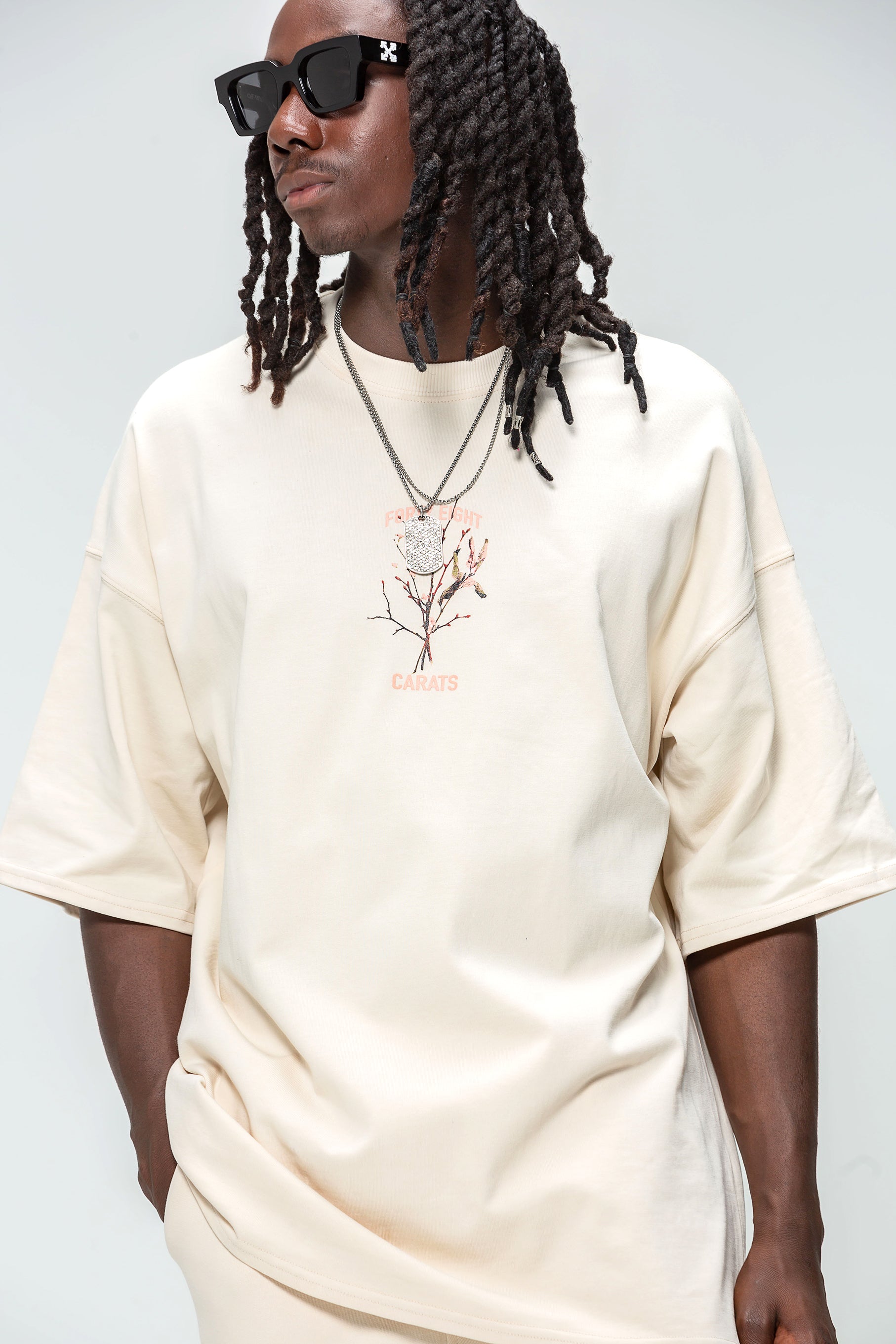 Oversized Beige 48 Carat Bird Logo T-shirt