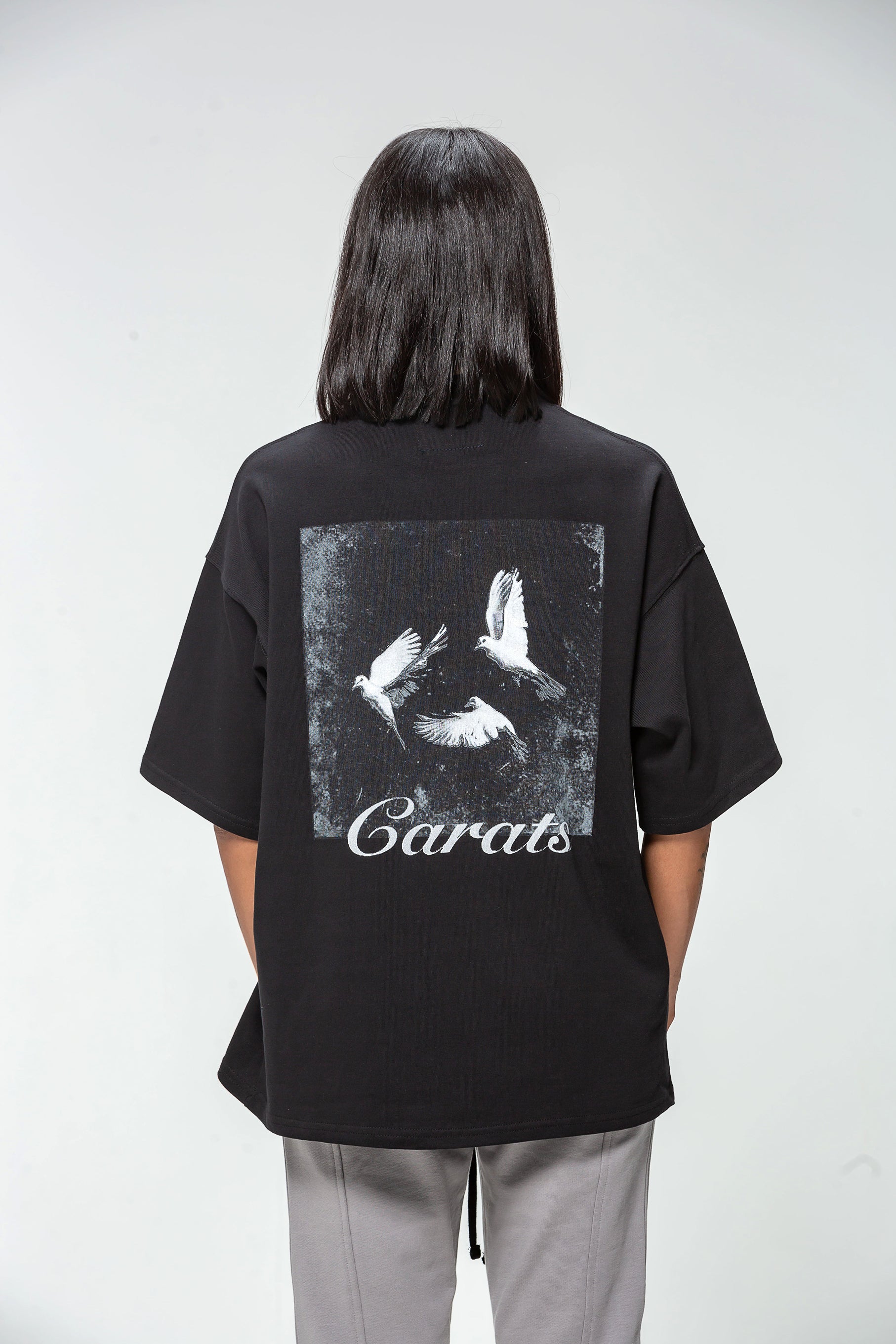 Oversized Black Three Dove T-shirt