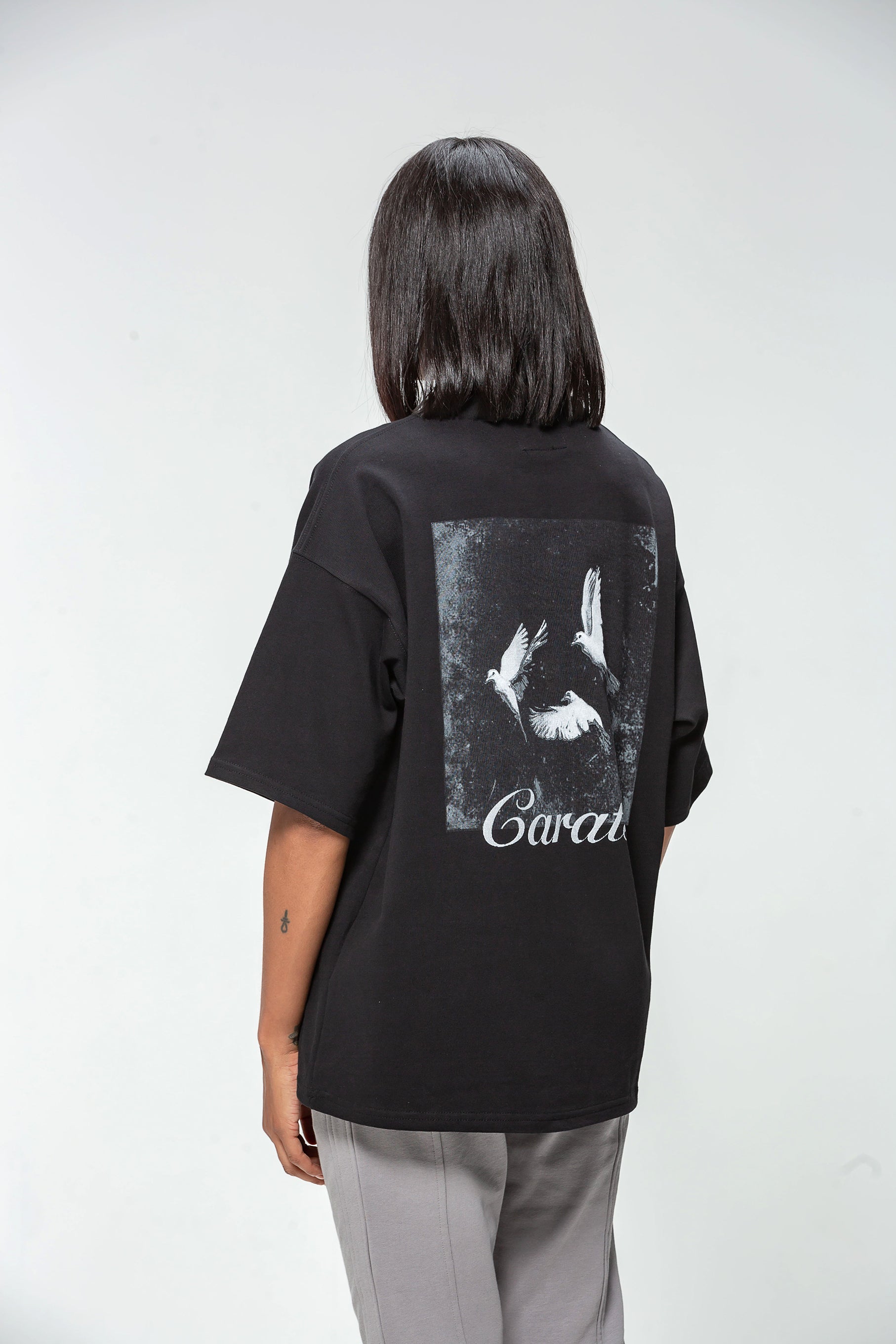 Oversized Black Three Dove T-shirt