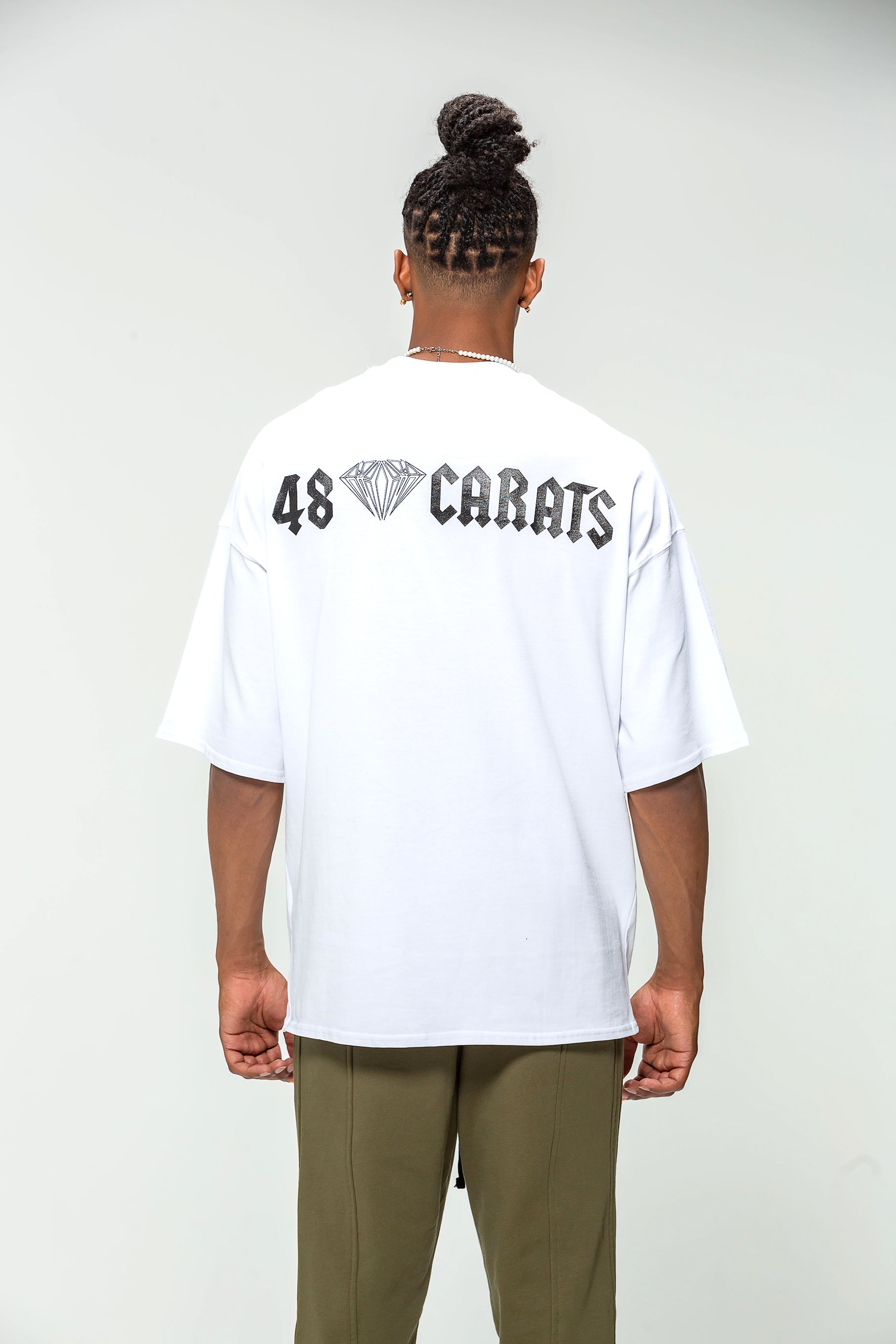 Oversized White 48 Karat Roman Script T-Shirt