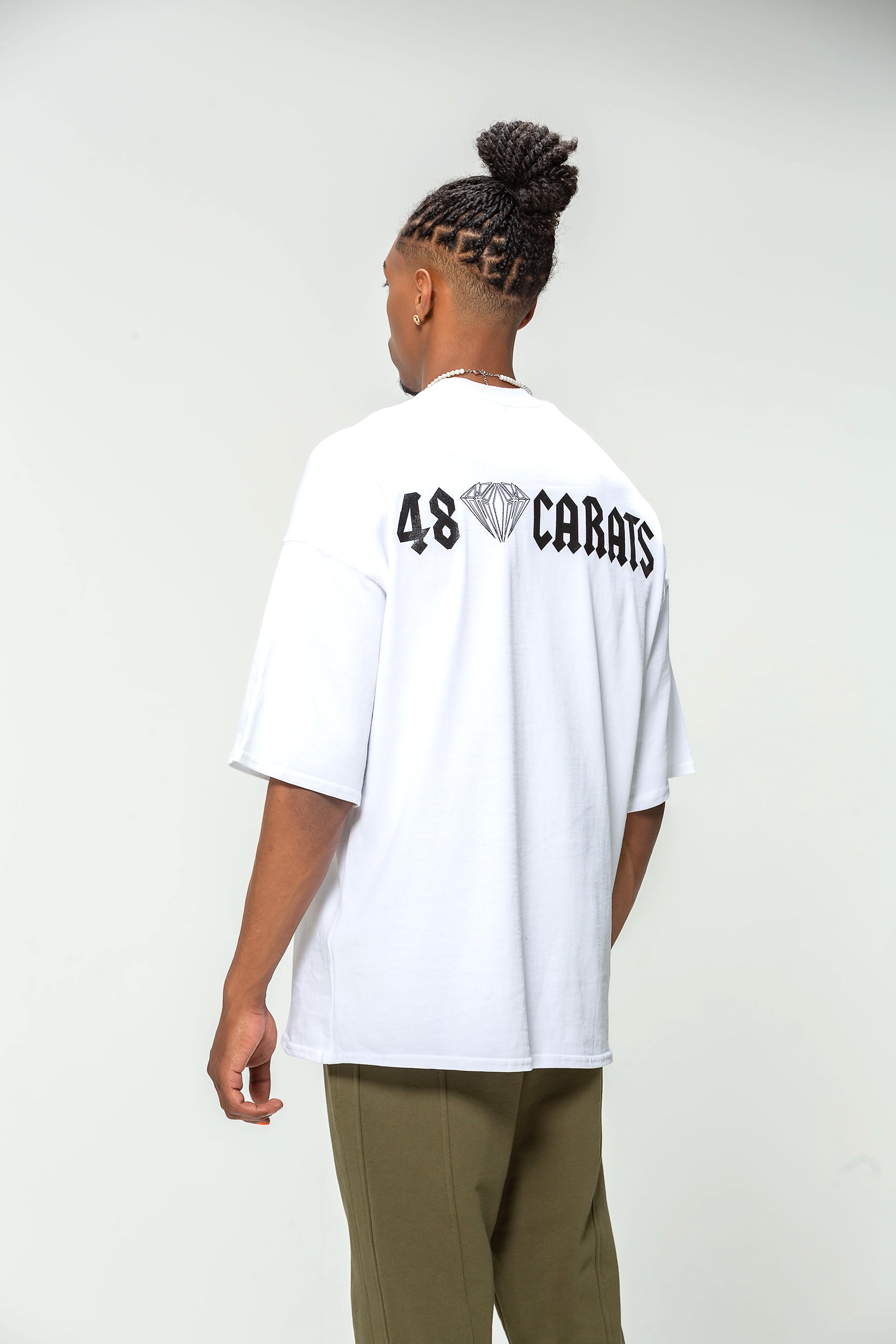 Oversized White 48 Karat Roman Script T-Shirt