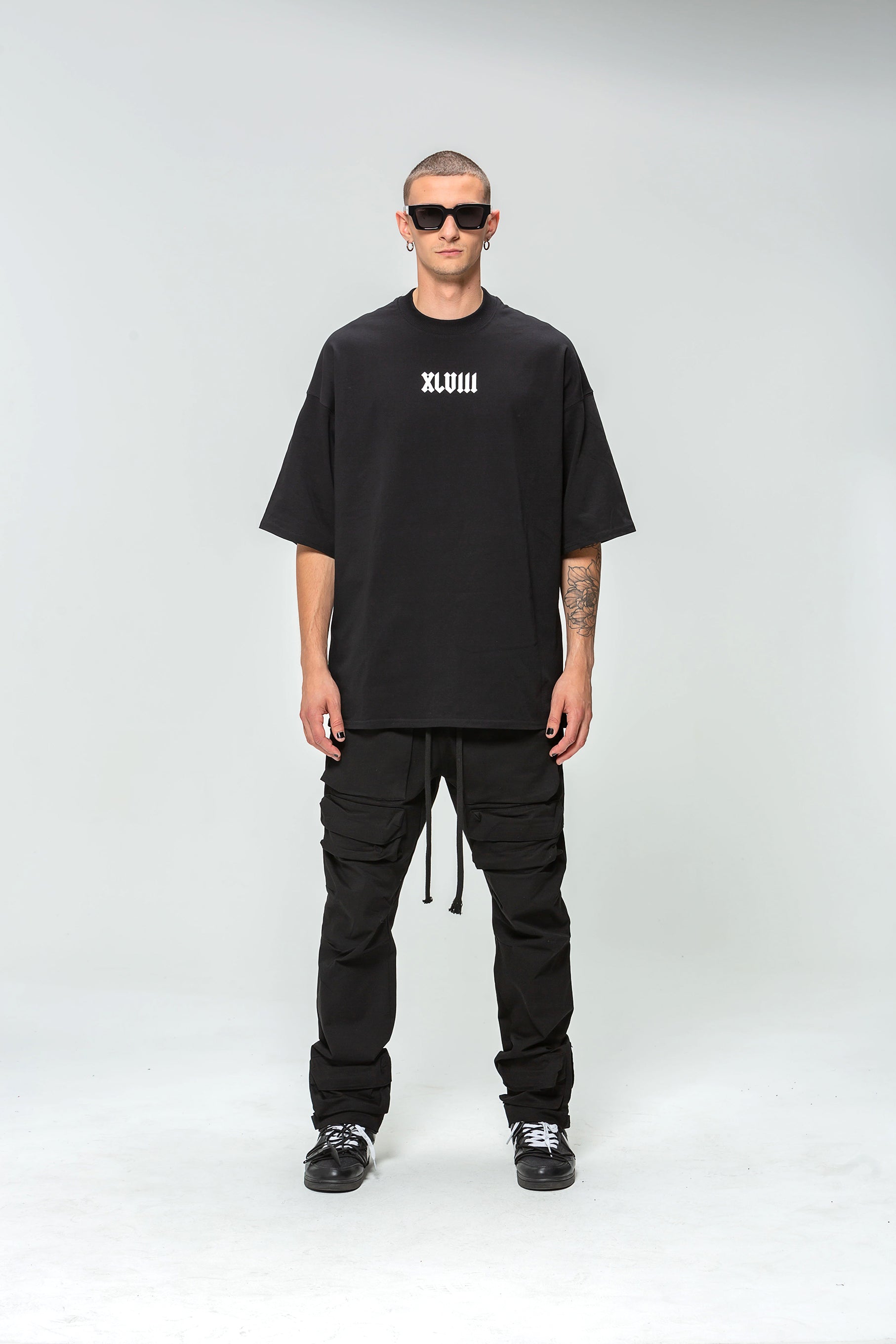 48 Carat Roman Script Oversized Black T-Shirt