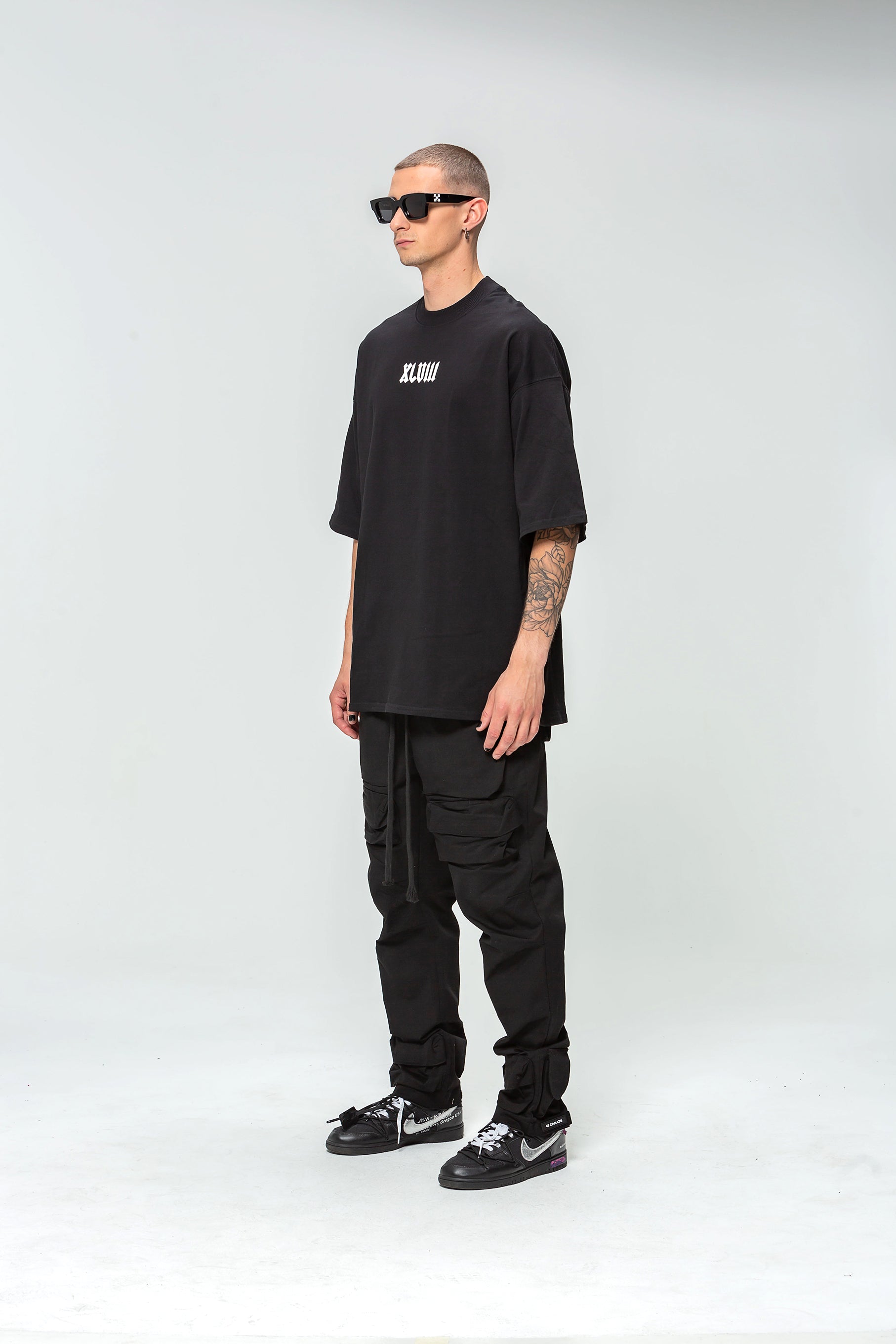 48 Carat Roman Script Oversized Black T-Shirt