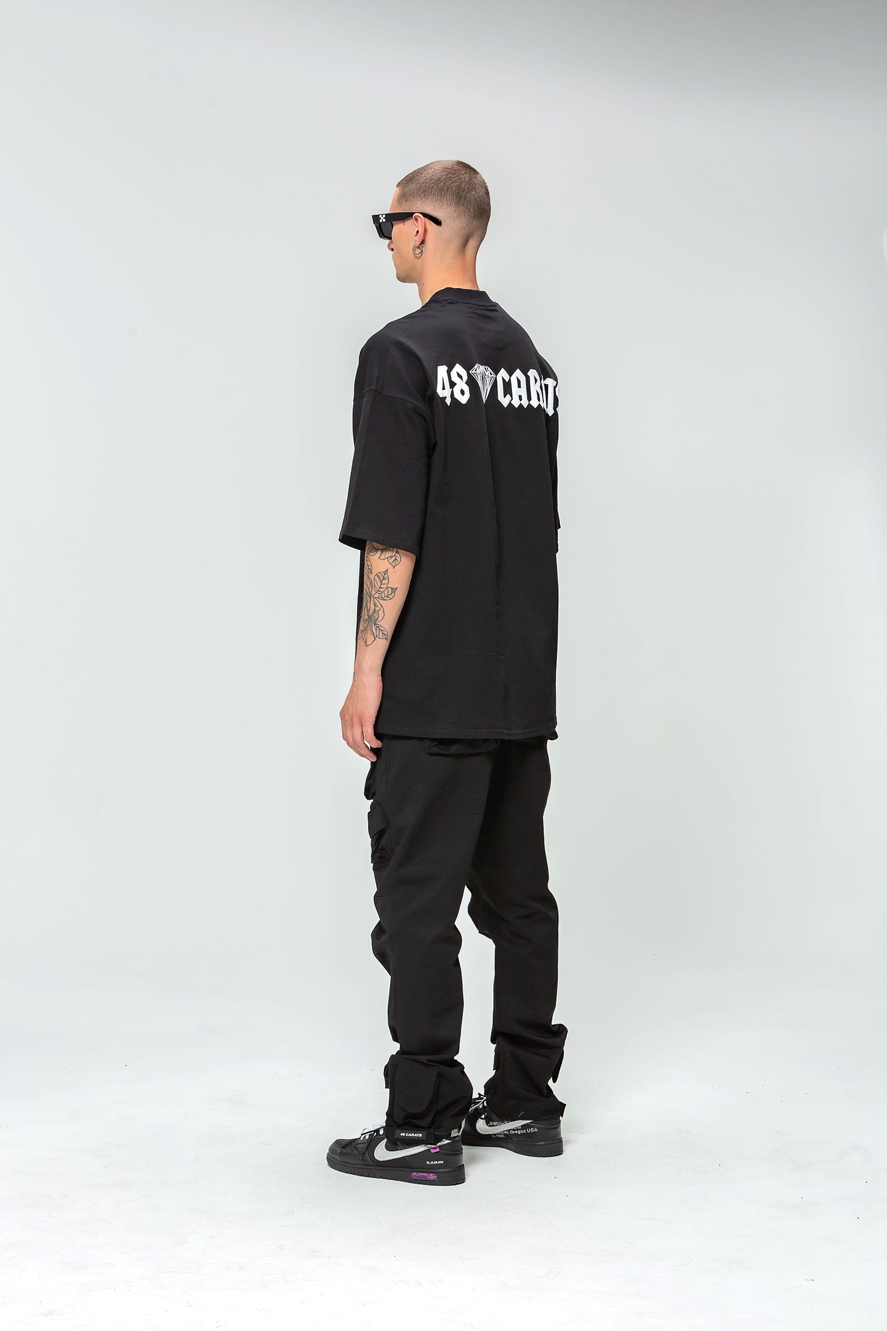 48 Carat Roman Script Oversized Black T-Shirt