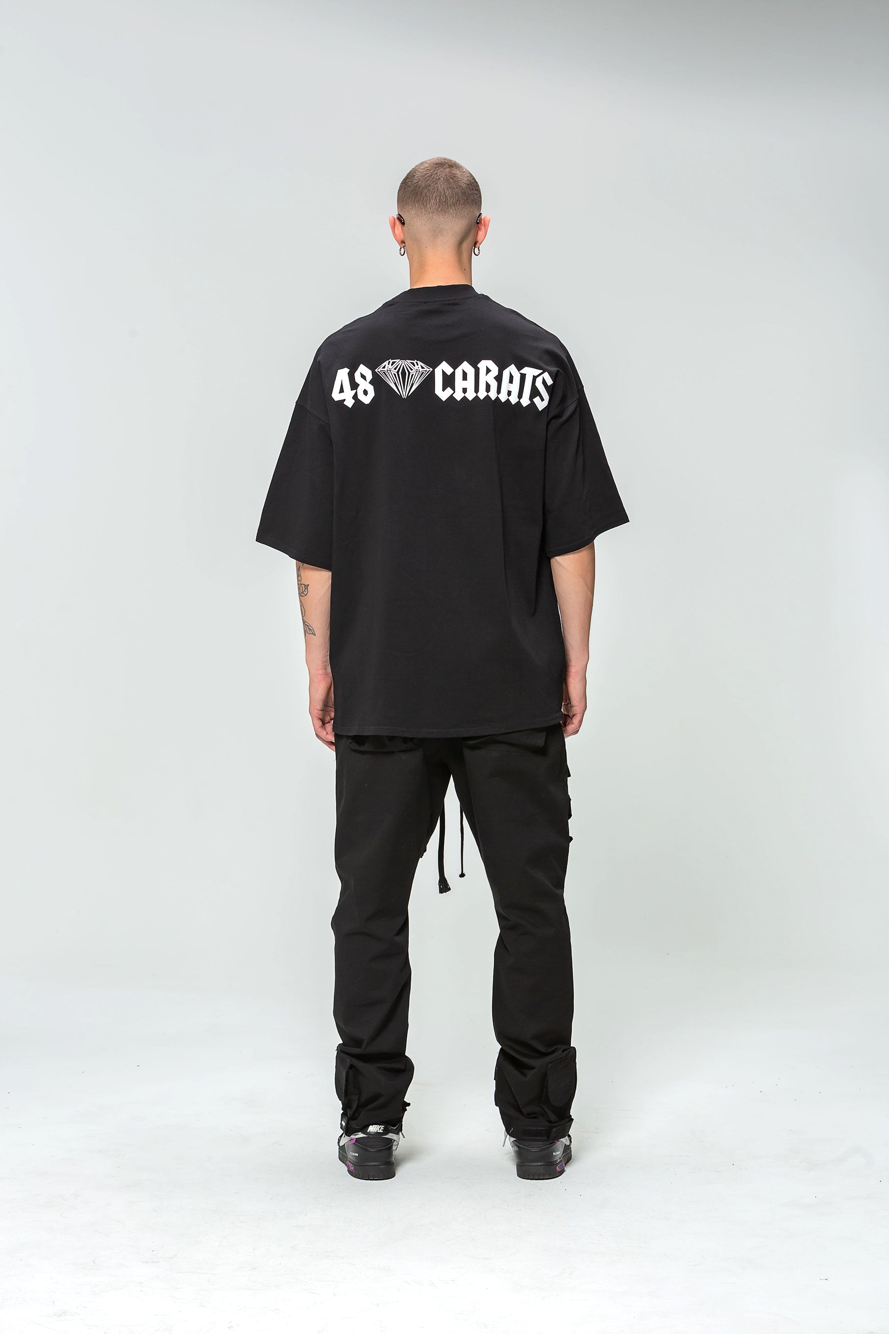 48 Carat Roman Script Oversized Black T-Shirt