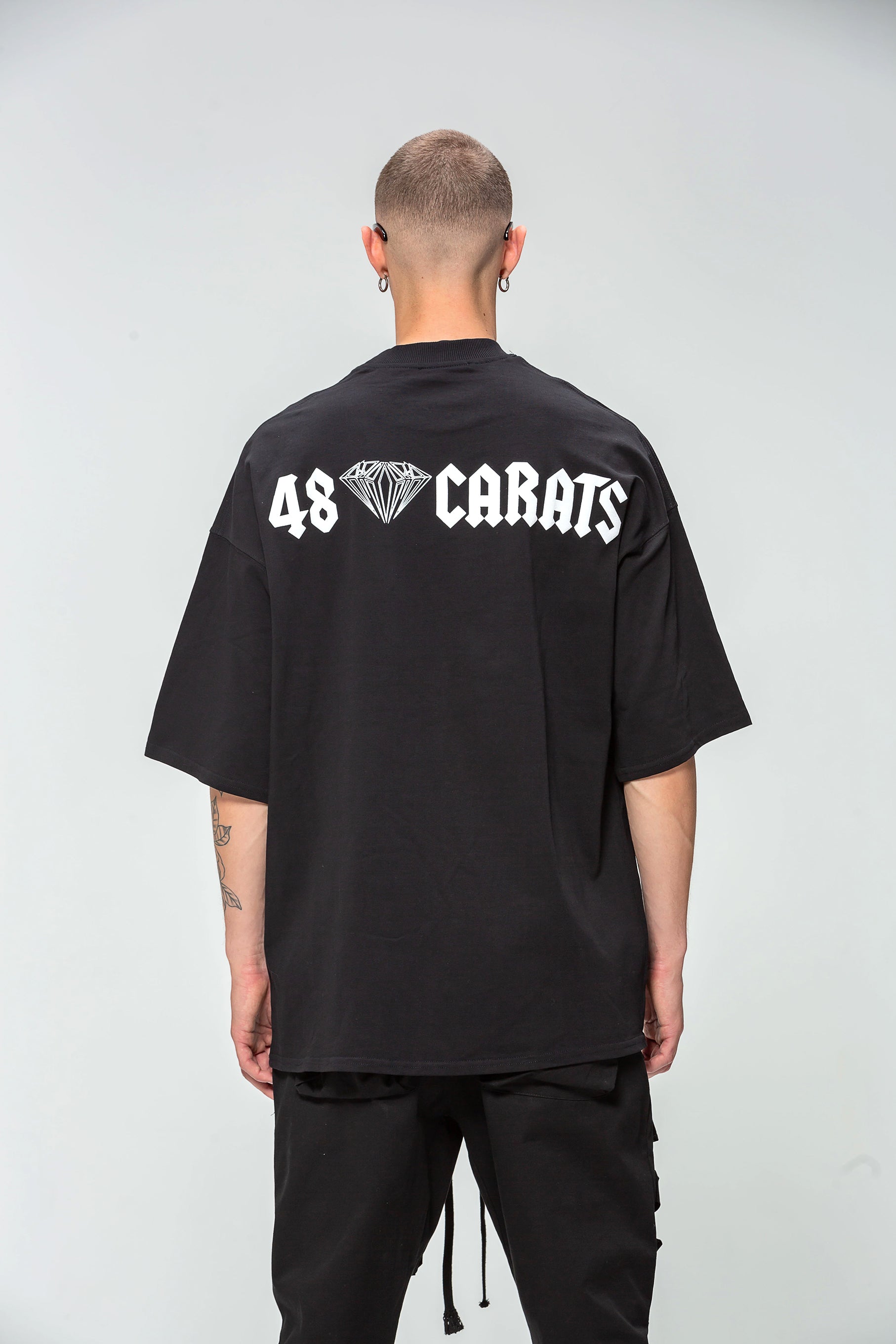 48 Carat Roman Script Oversized Black T-Shirt