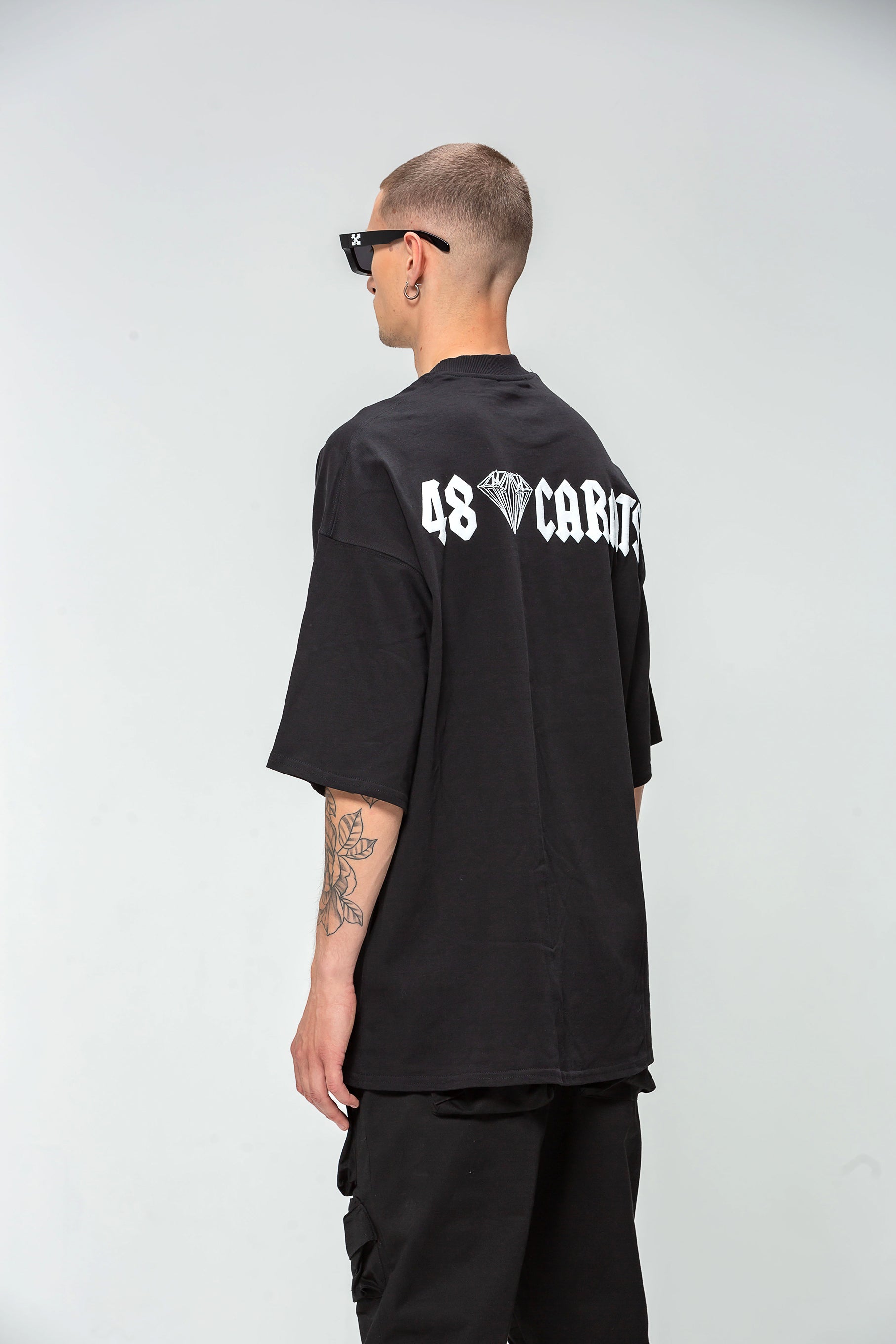 48 Carat Roman Script Oversized Black T-Shirt