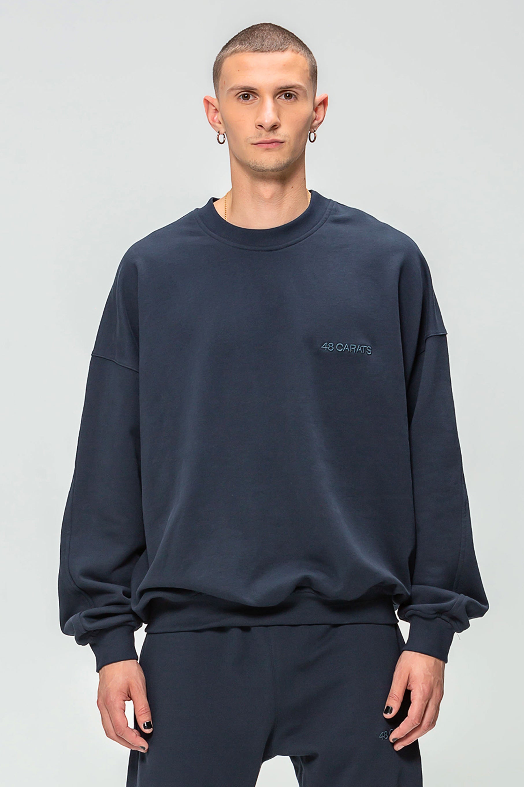 Navy Embroidered Logo Round Neck Sweatshirt