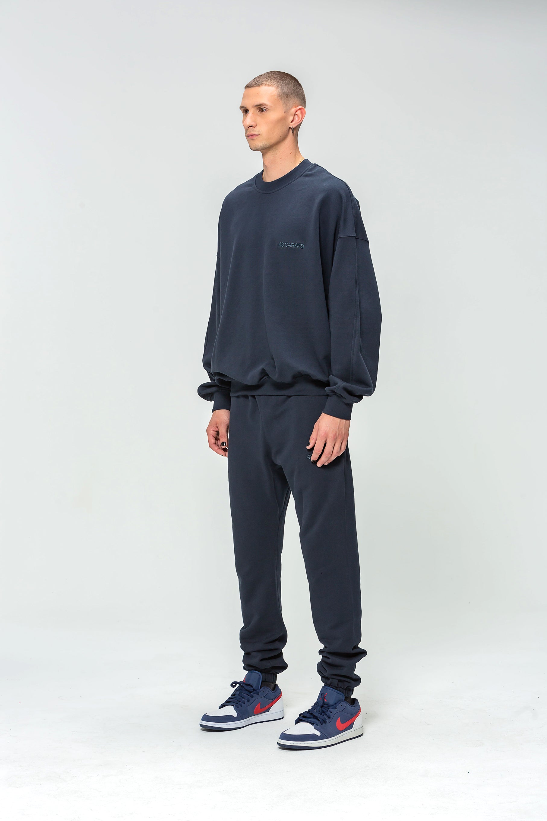 Navy Embroidered Logo Round Neck Sweatshirt