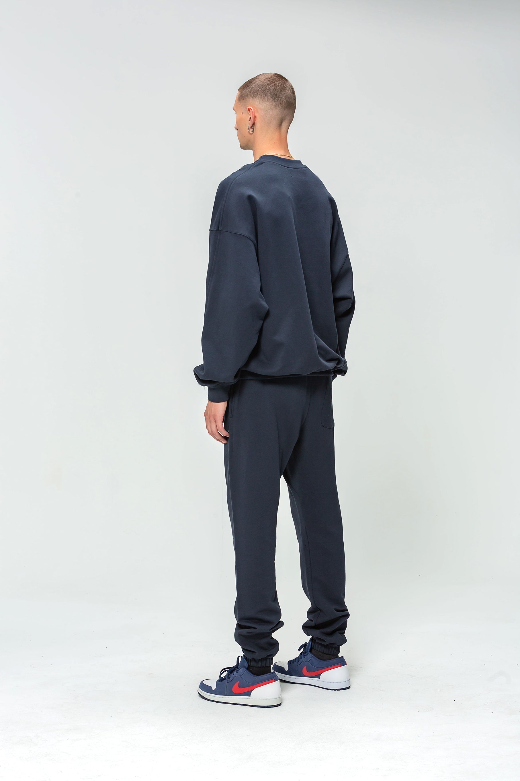 Navy Embroidered Logo Round Neck Sweatshirt