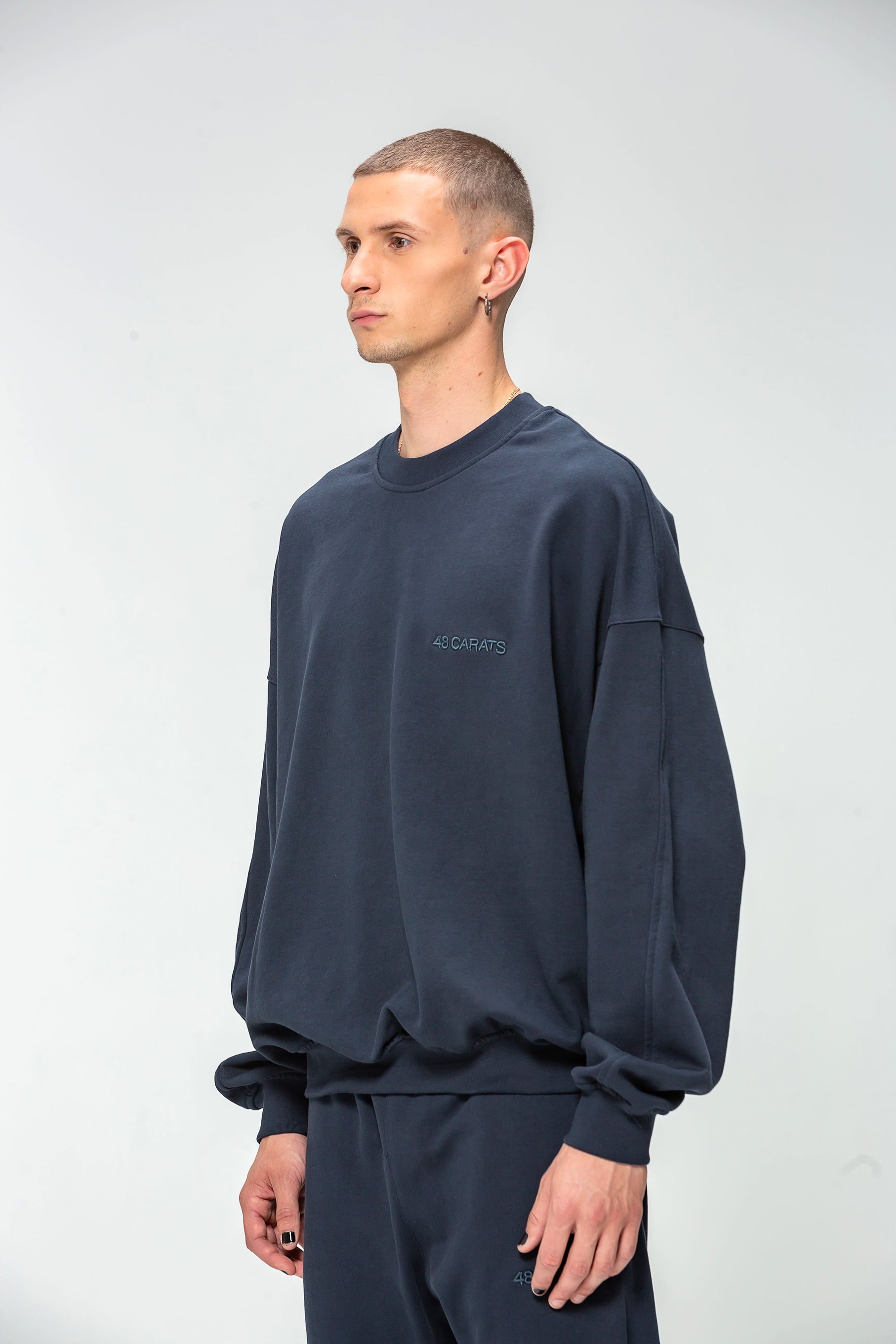 Navy Embroidered Logo Round Neck Sweatshirt