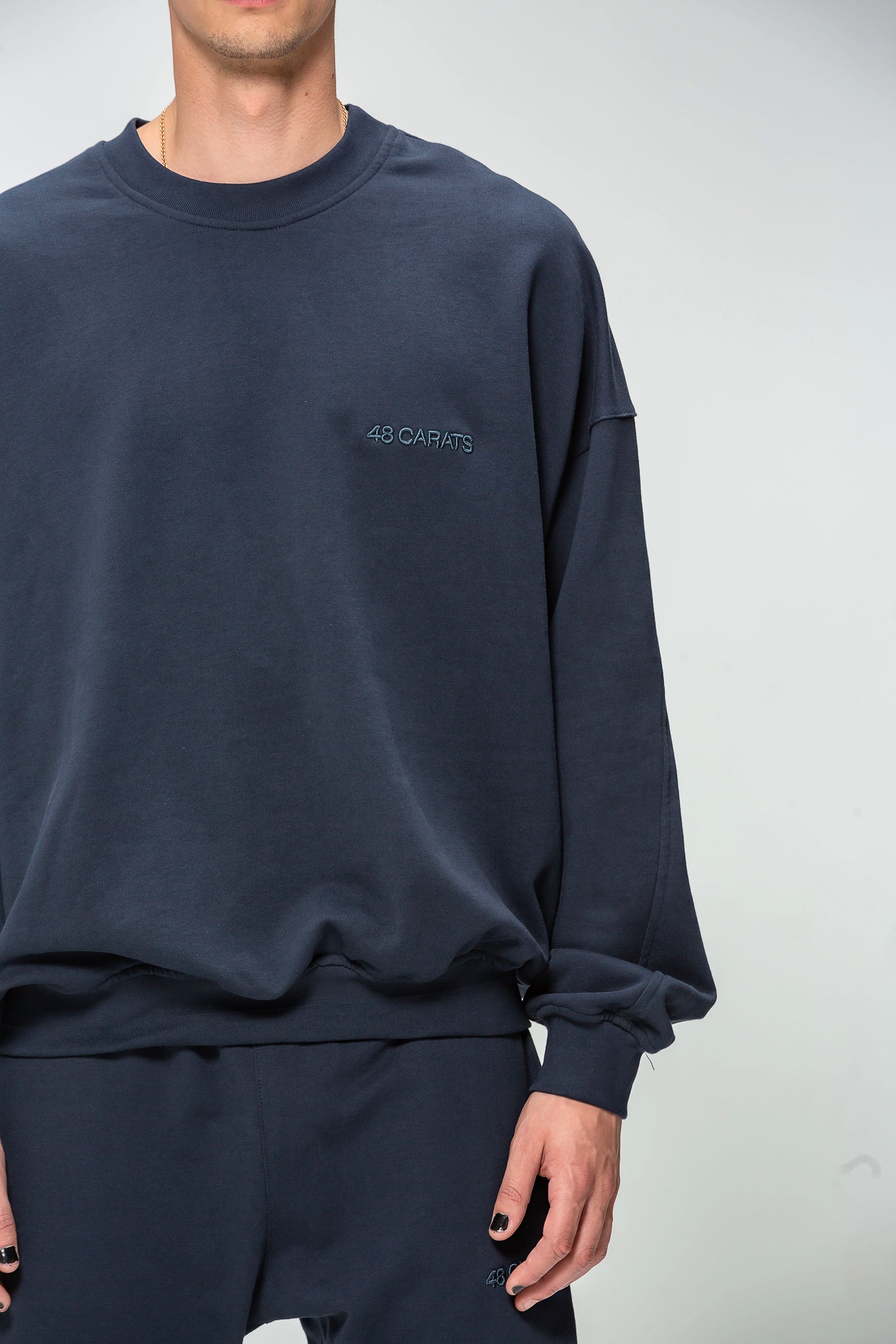 Navy Embroidered Logo Round Neck Sweatshirt