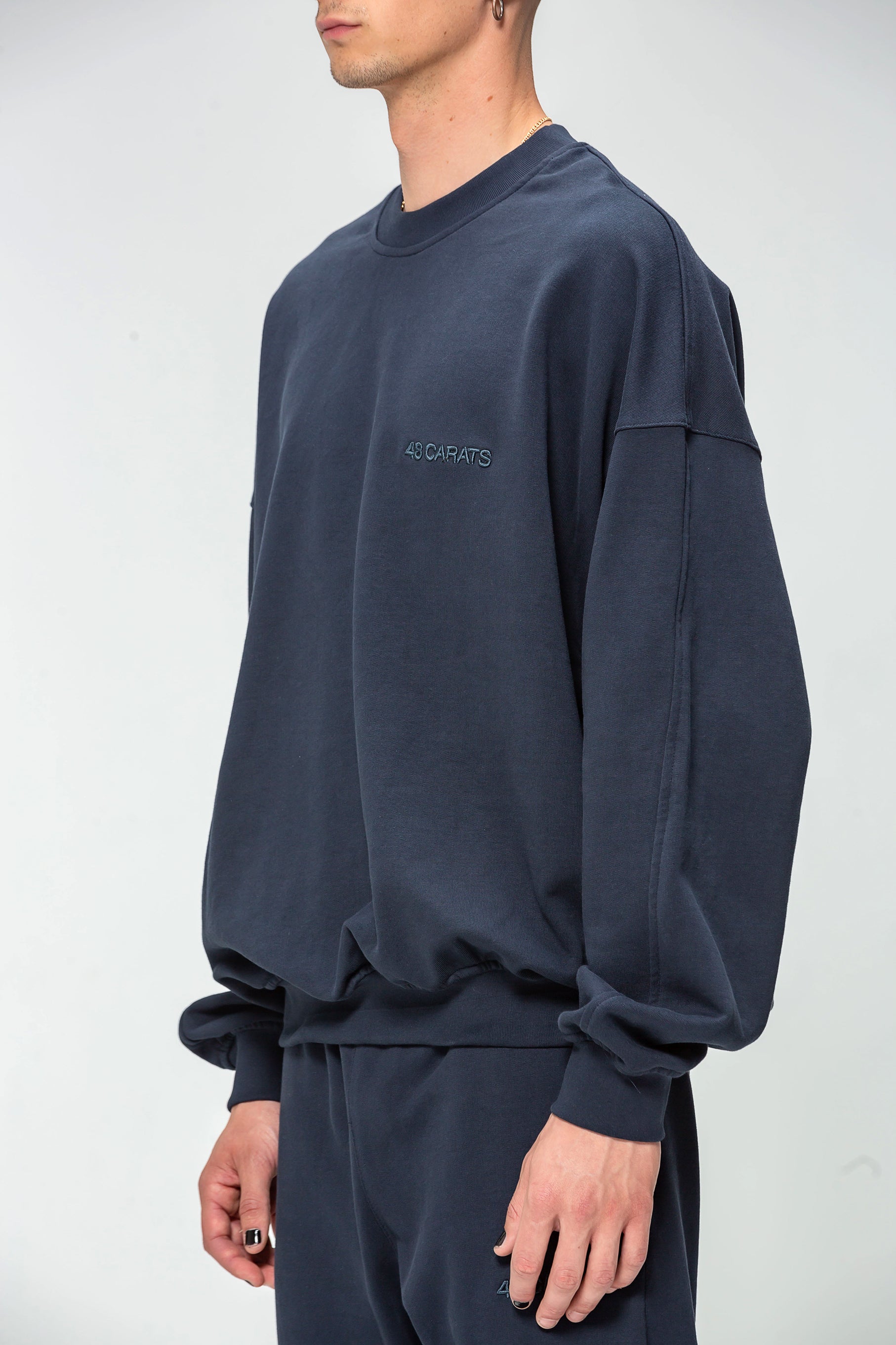 Navy Embroidered Logo Round Neck Sweatshirt