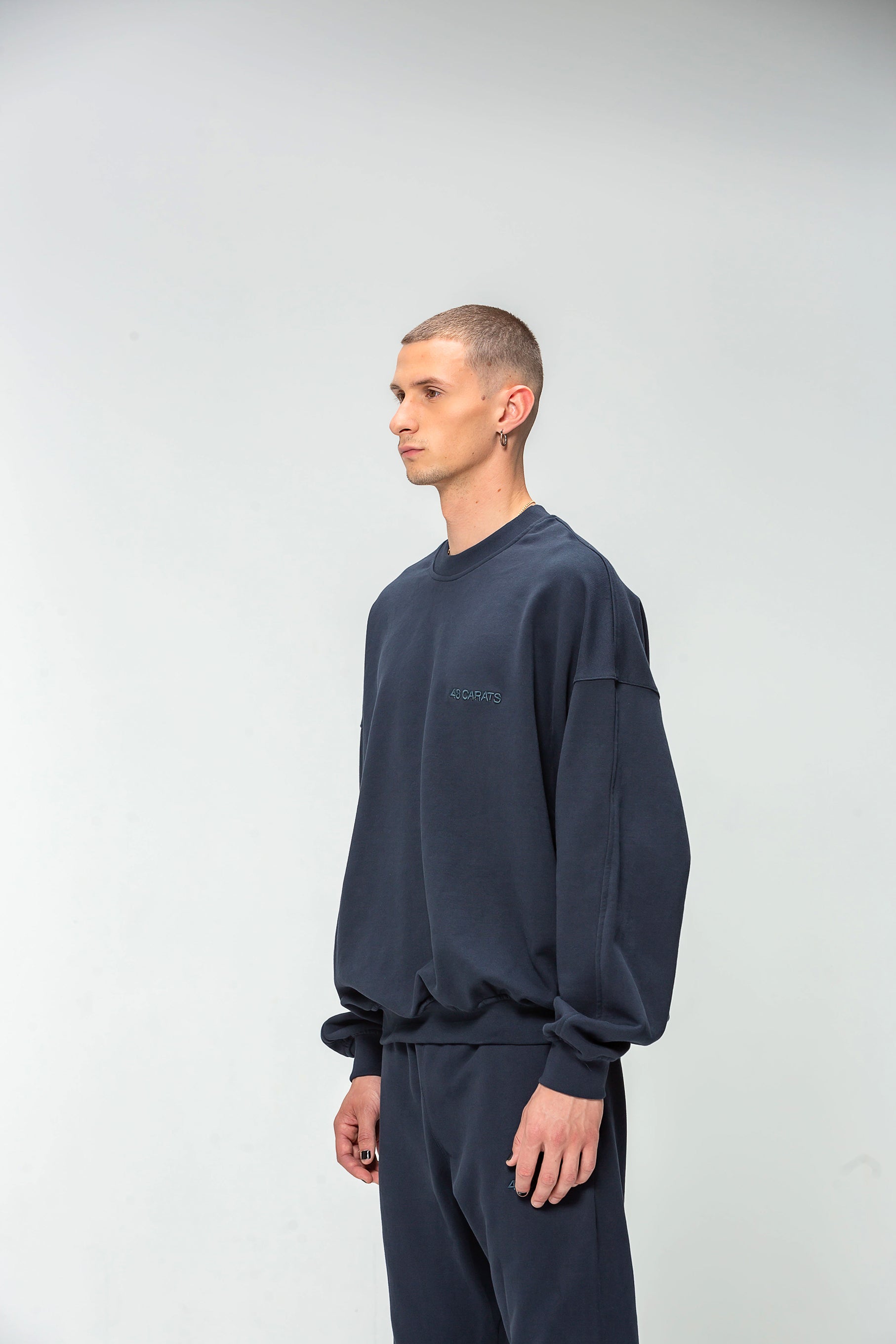 Navy Embroidered Logo Round Neck Sweatshirt
