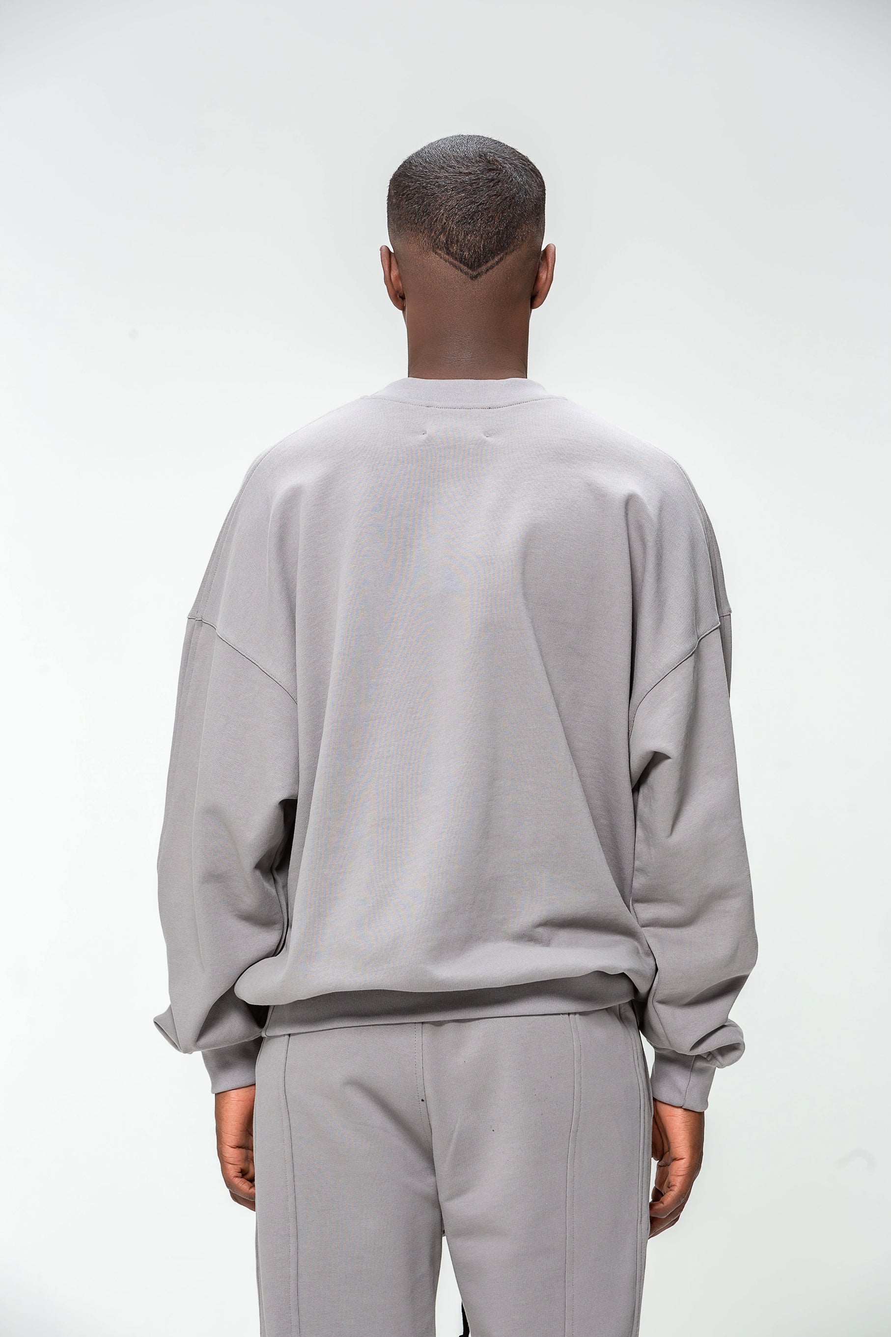 Gray Round Neck Sweatshirt with Embroidered Logo