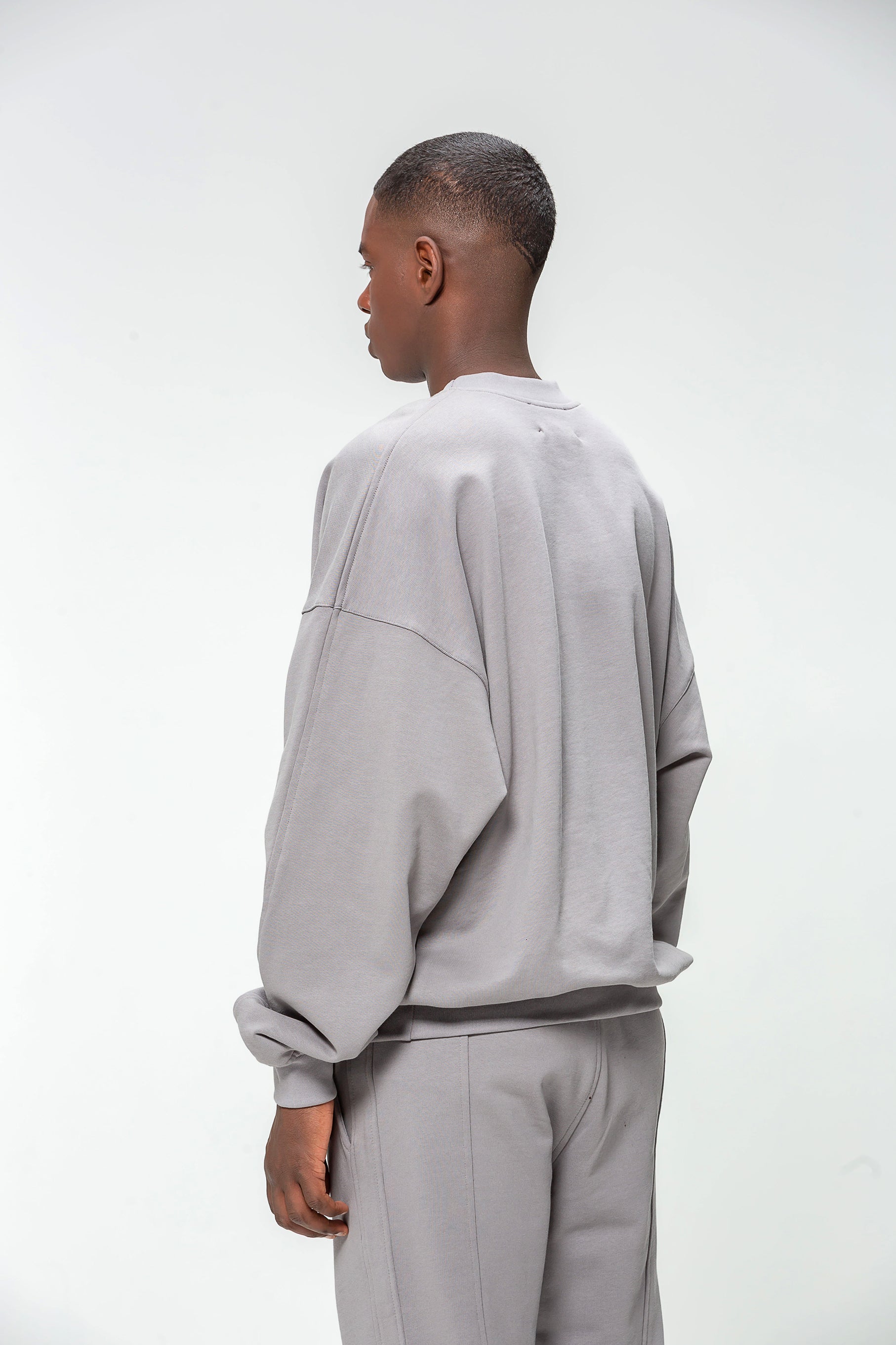 Gray Round Neck Sweatshirt with Embroidered Logo