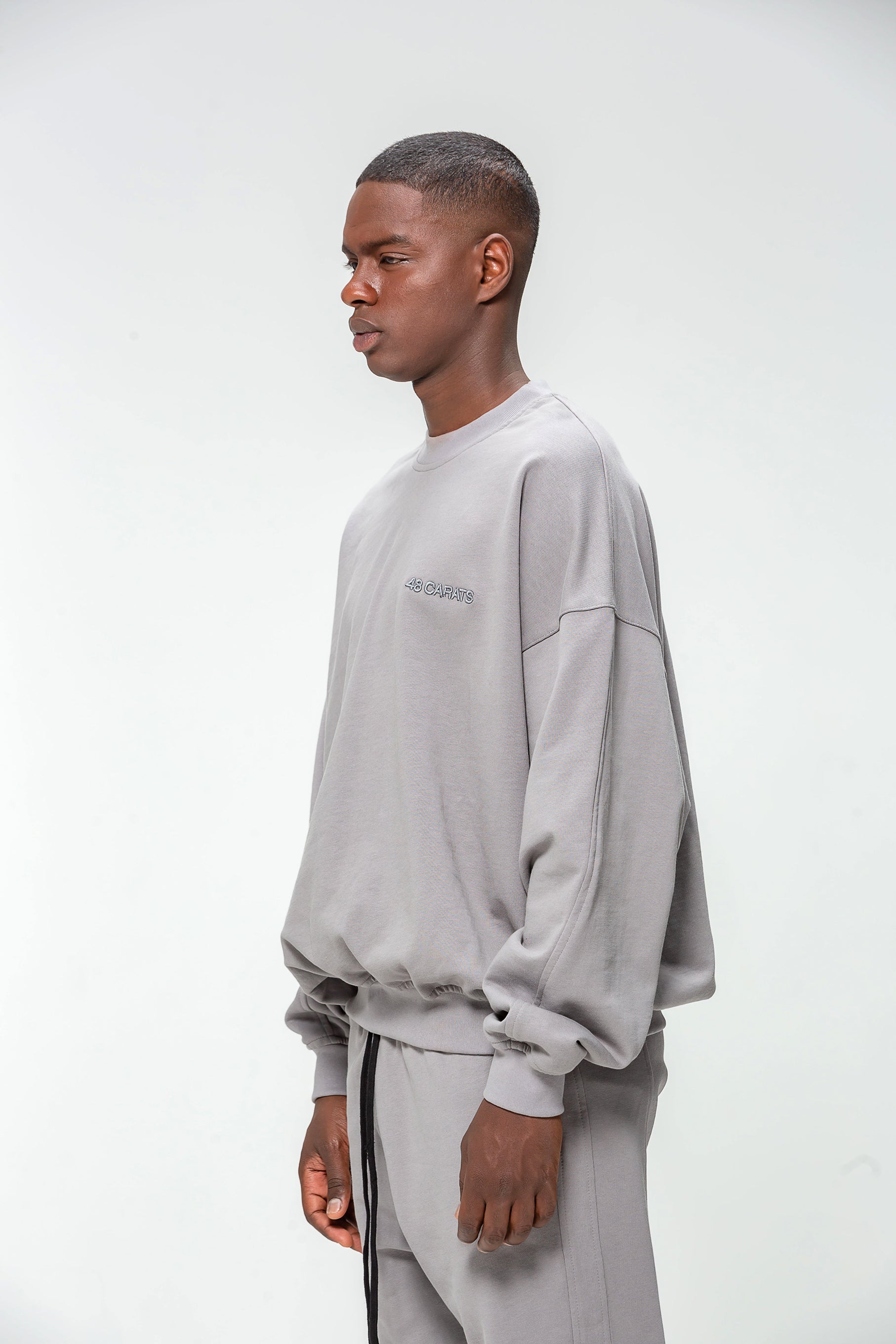 Gray Round Neck Sweatshirt with Embroidered Logo