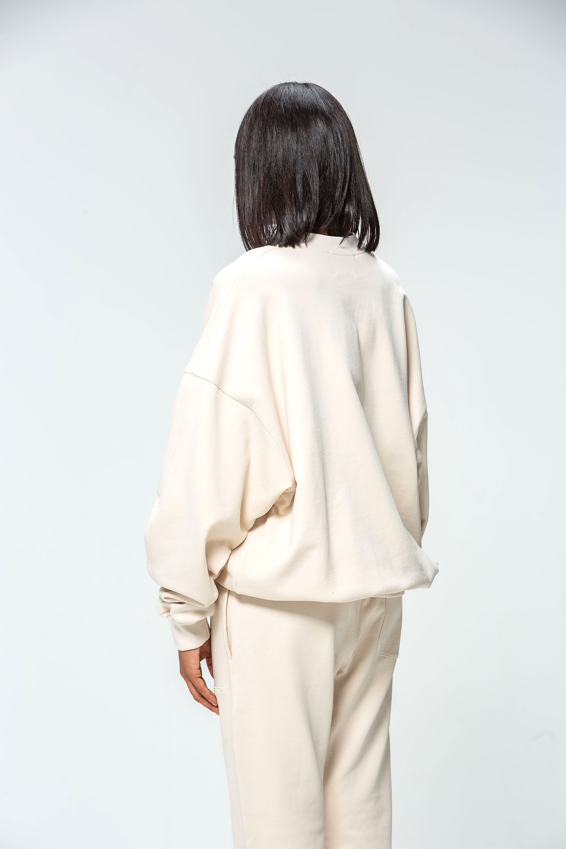 Beige Round Neck Sweatshirt with Embroidered Logo
